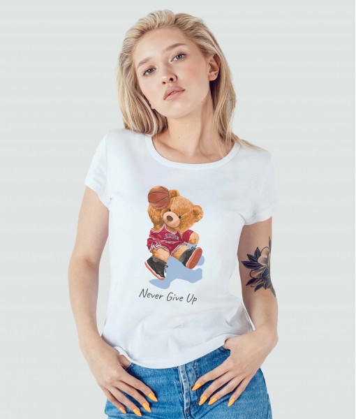 Дамска тениска с щампа Мечета NEVER GIVE UP Bear